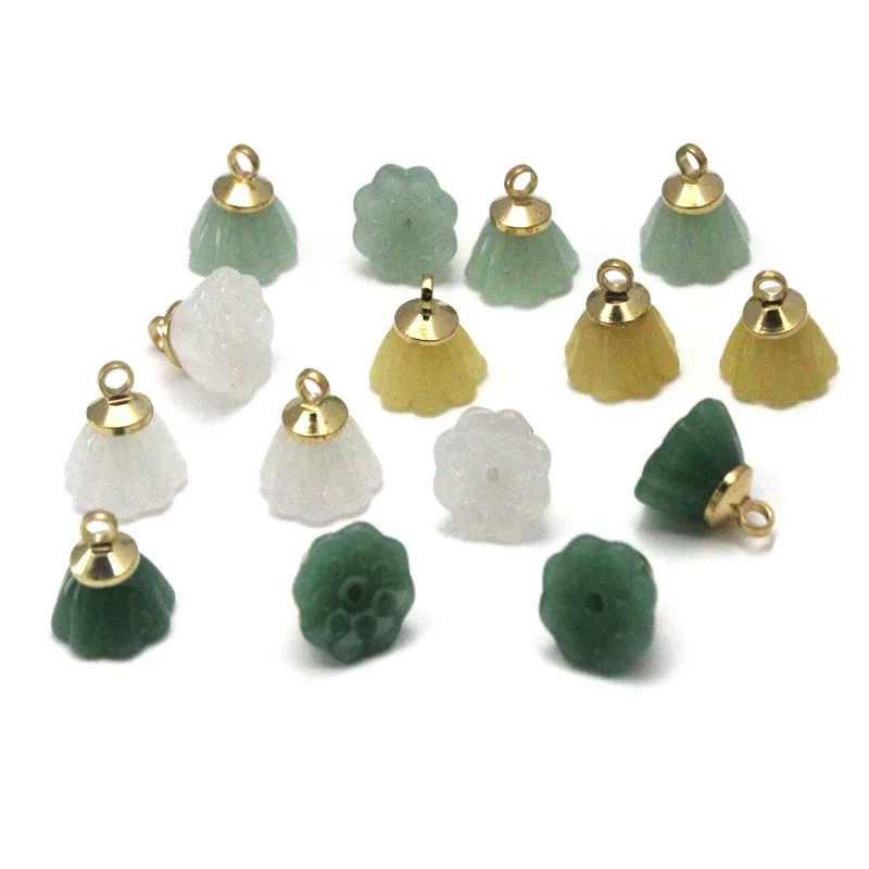

10pcs 10mm Natural Stone Gem Pendant Lotus Seedpod Shape Charms Pendants for Jewelry Making DIY Earrings Necklace Accessories