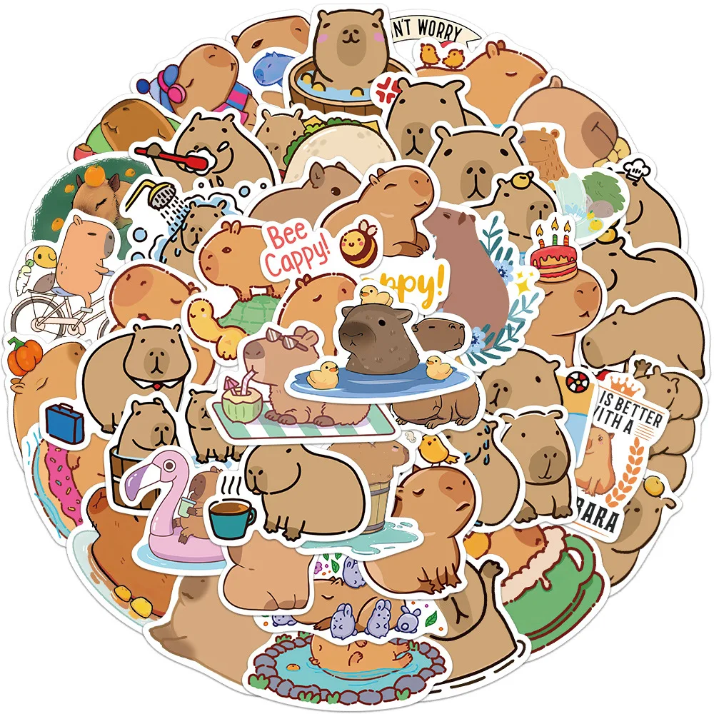 50PCS Cartoon Cute Animals Plump Capybara Graffiti Stickers Scrapbook Laptop Phone Luggage Diary Waterproof Sticker Toys 200 sheets sketchbook diary for drawing painting graffiti hard cover white paper sketch book notebook office school supply gift