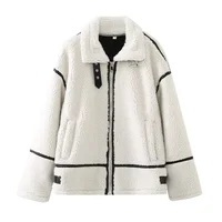 PB&ZA 2023 Autumn New Women's Wear European and American Style Casual Fur One Piece Lamb Wool Contrast Color Plush Warm Jacket C 2