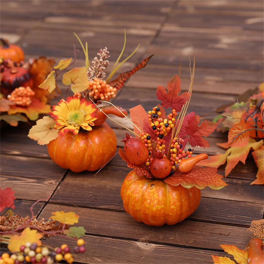 Autumn Harvest Artificial Pumpkin Sunflower Ornament Realistic Flower Simulation Decoration Party Fall Home Window Decor Props artificial plant flowers artificial plant flower artificial pumpkin decoration