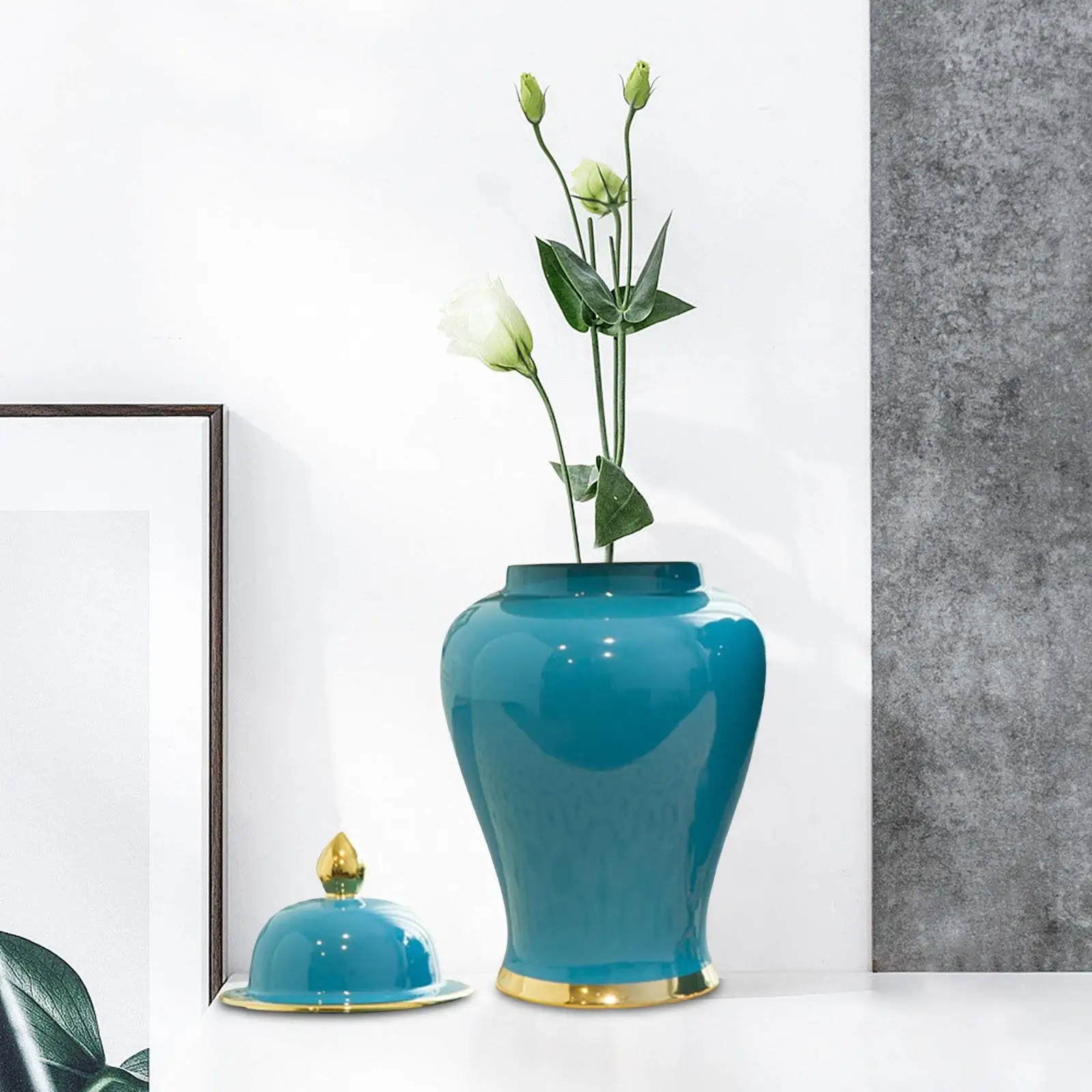 Ceramic Ginger Jar Container with Lid Floral Arrangement for Bedroom Home Kapaklı Seramik Zencefil Kavanozu, Yatak Odası Evi için Çiçek Düzeni