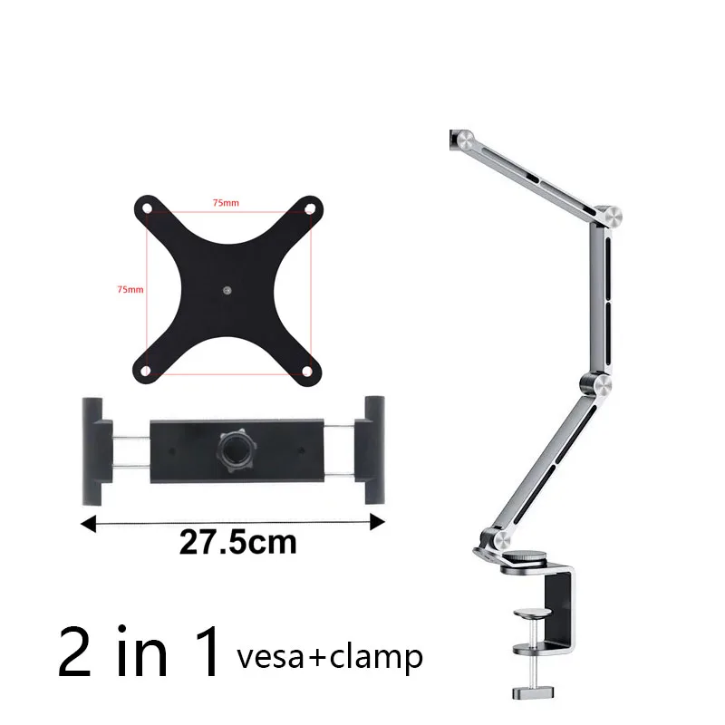 Liga de Alumínio Dobrável Suporte do Monitor Braço Mesa Riser 360 Rotação Vesa Mount 14 156 173 Expansão Display - Imagem 5