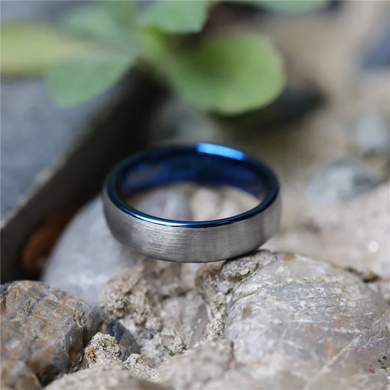Tigrade Brushed Tungsten Ring Silver/Black/Blue/Rose Gold Color Two Tone Women Ring 6mm Female Wedding Band For Men Women wedding rings finger rings fashion ring couple rings metal rings