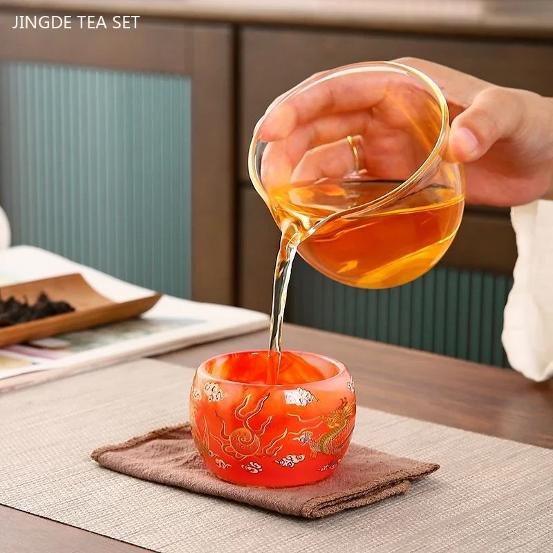 50ml Double Dragon Play Beads Glass Tea Cup Home Exquisite Tea Set Zen Master Cup Custom Beauty Tea Set Accessories