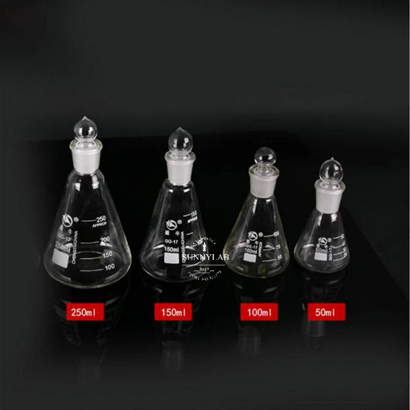 Lab Borosilicate Glass Erlenmeyer Conical Flask 1 Pcs/Lot 50ml to 1000ml #19 #24 #29 #34 Ground-in Stopper