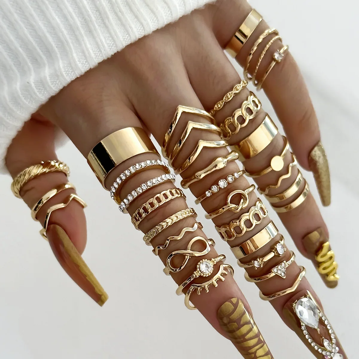 Ring Set 30Pcs Bohemian Geometric Knuckle Rings For Women Gold Silver Color Finger Ring Girls Fashion Party Jewelry Accessories