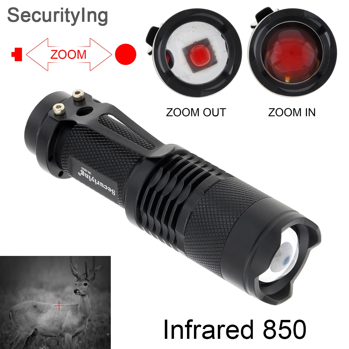 SecurityIng SK68 IR Hunting Flashlight LED Infrared Radiation IR Night Vision Torch Use 14500 / AA Battery