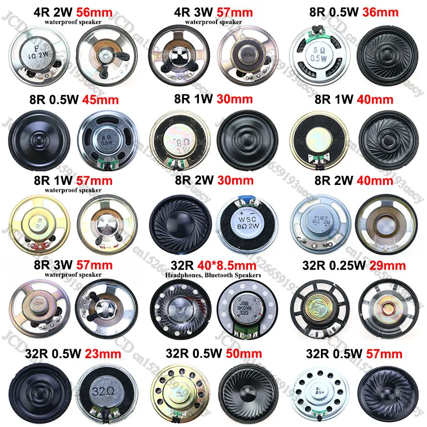 Description Picture 2 of item1PCS 0.2W 0.5W 1W 2W 4R 8R 32R 8 Ohm Ultra-thin Horn Speaker Diameter 23mm 29mm 30mm 36mm 40mm 45mm 50mm 56mm 57mm Loudspeaker