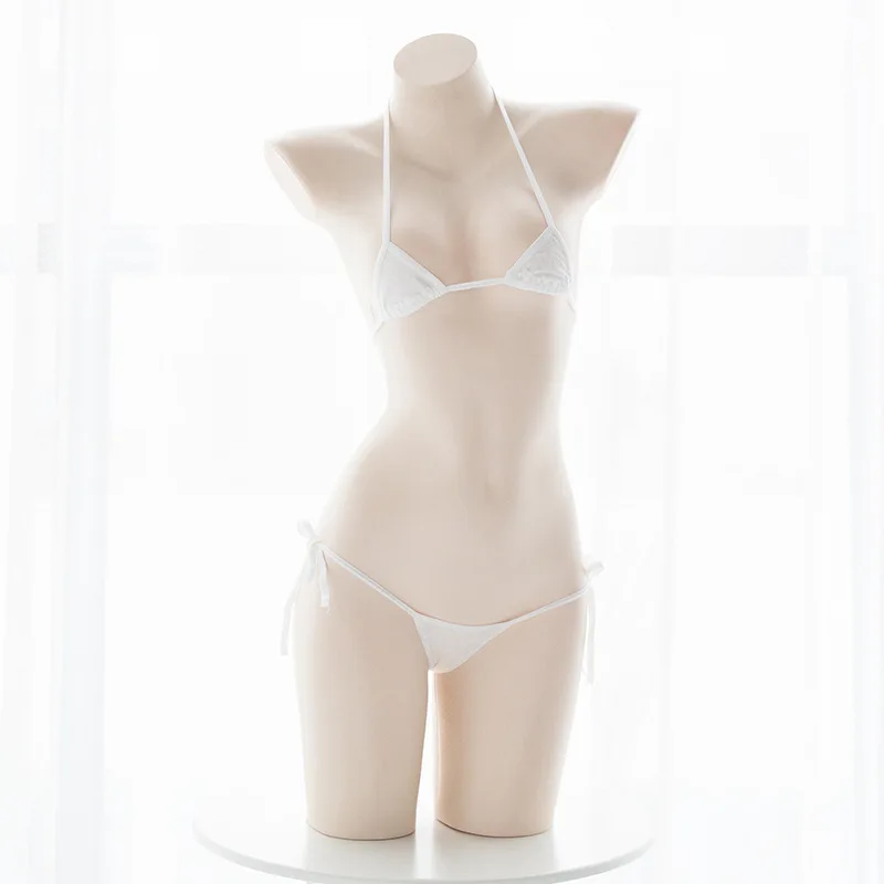 Bikini Set Women Swimwear Bikini Swimsuit Amine Cute Girls Bikini Set Japanese Student Cosplay Swimsuit Halter Bandage Low Waist Swimwear Women Sexy Bathing Suit Bikinis