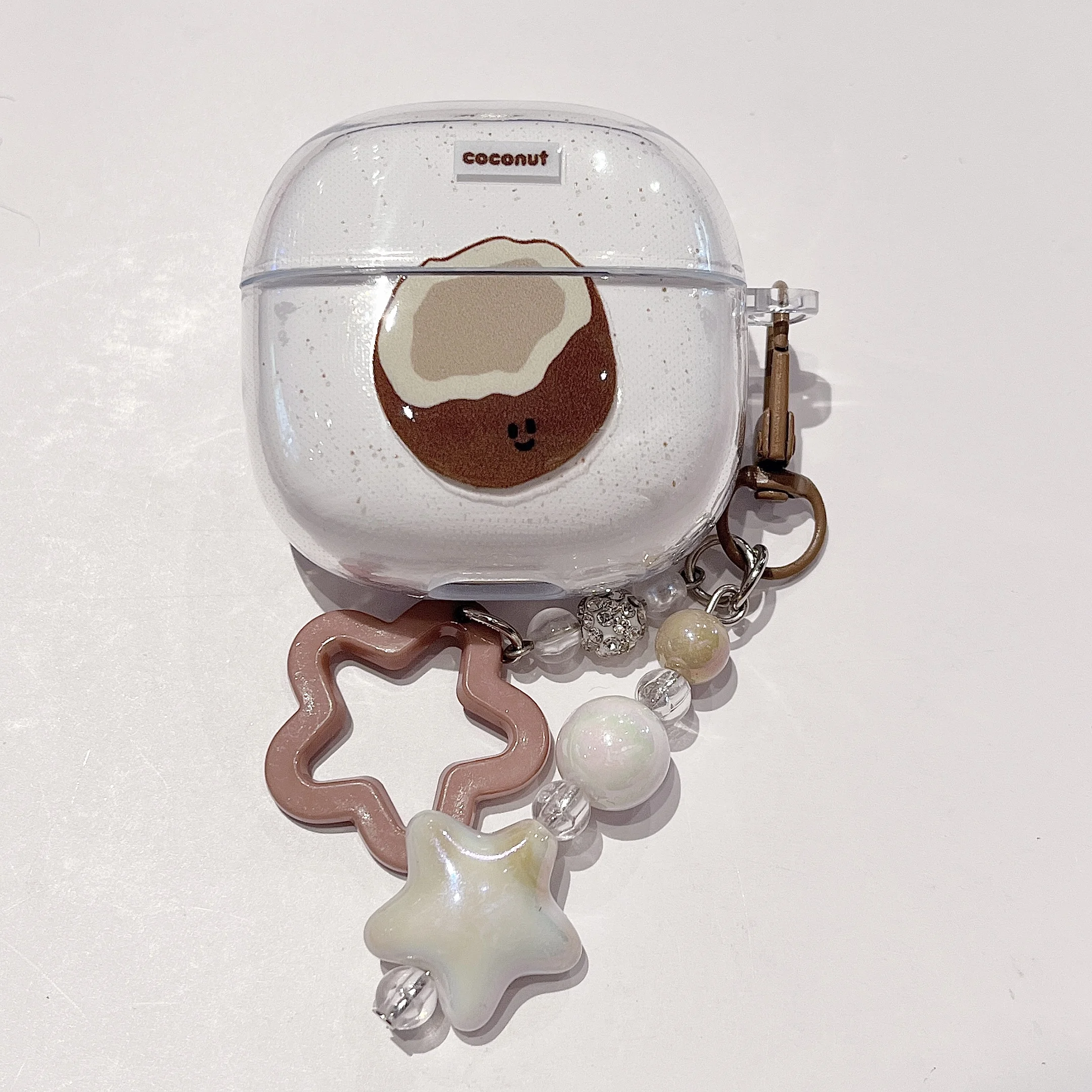 Adorable Clear TPU Earphone Case with Chain Keychain and Cartoon Flower Bear Design