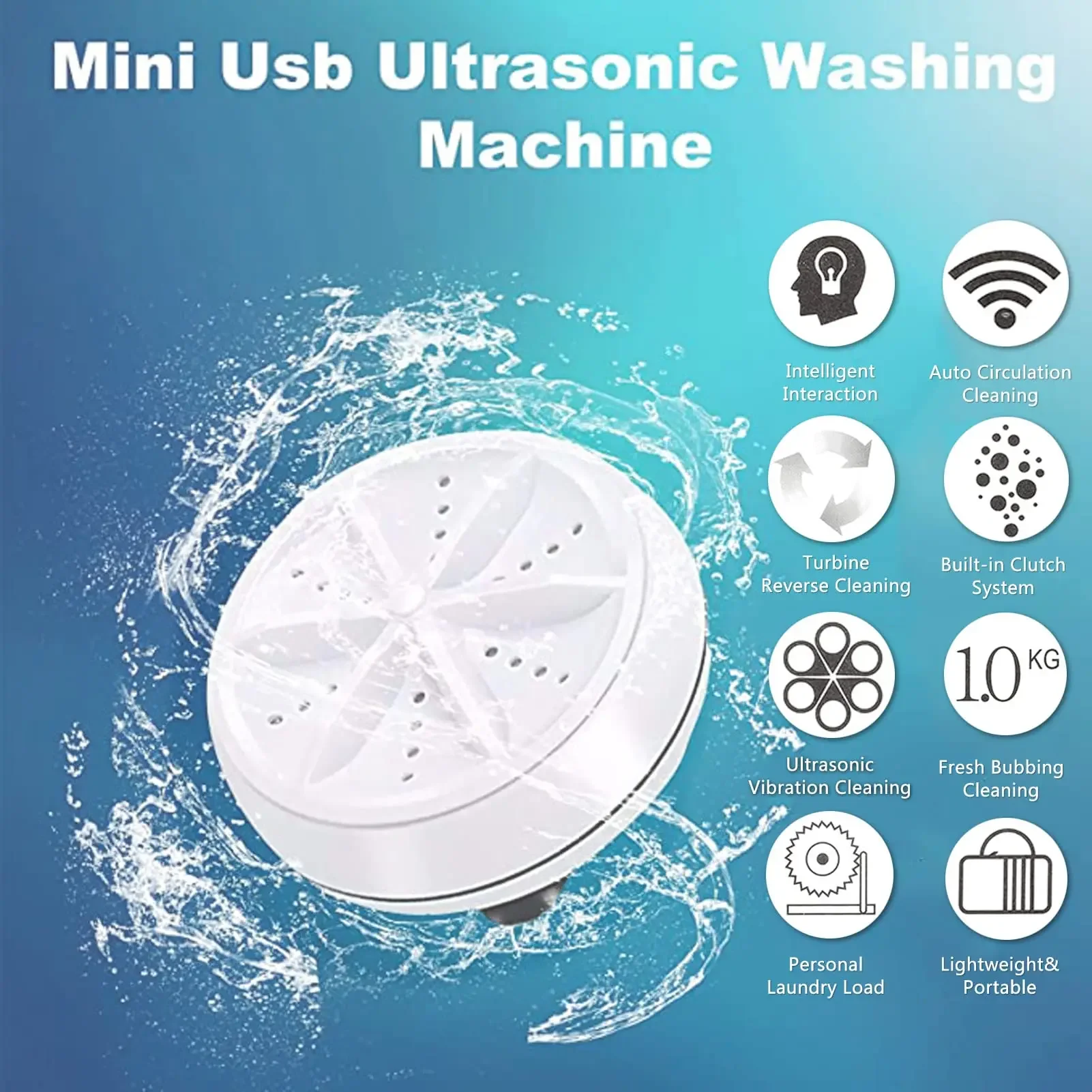Mini Washing Machine Ultrasonic Turbine Portable Turbo Washer for Travel Home Camping Cleaning Sock Underwear