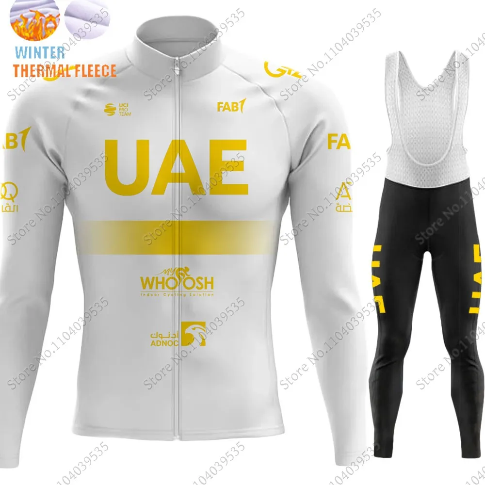 Team Uae Golden Cycling 2024 Jersey Set White Long Sleeve Men Clothing Road Pants Bib Bike Suit MTB Wear Maillot Rop 3