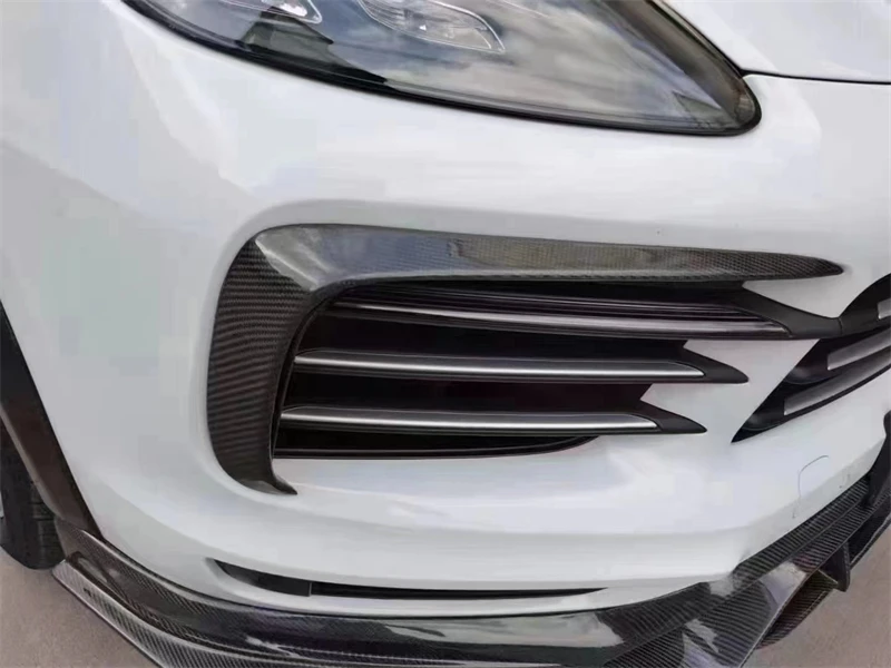 For Porsche Cayenne 9Y0 9Y3 2018 2019 20 2021 2022 Real Carbon Fiber Front Bumper Grill DRL Lip Spoiler Air Outlet Kit Splitter - - Racext 29