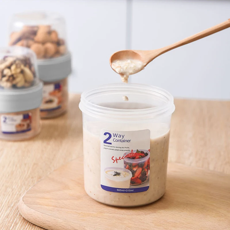 5 Sizes Breakfast Cup Oats Yogurt Milk Nut Soup Salad Cup 2-layer Fresh-keeping Bowl Portable Leak-proof Travel Office Lunch Box
