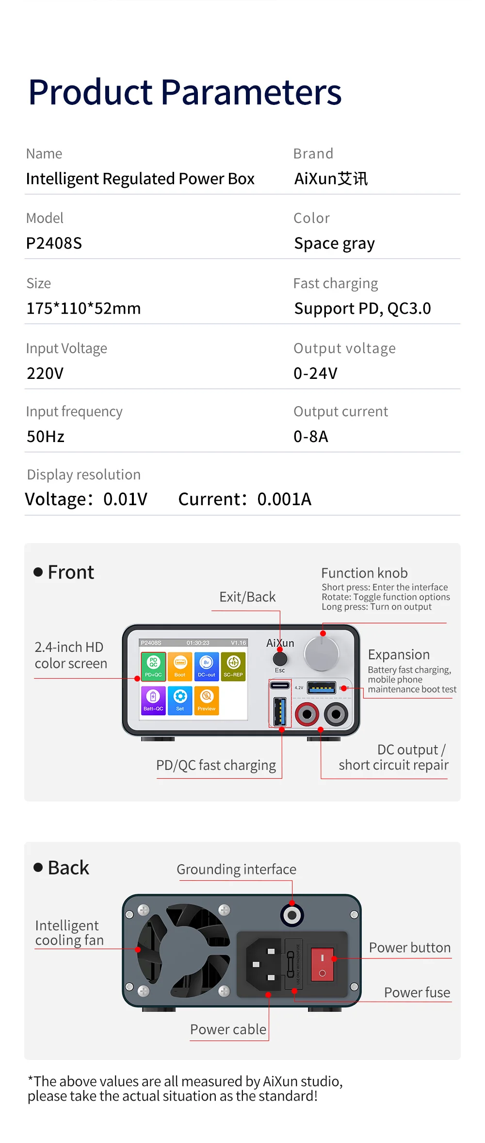 Aixun P2408 Power Supply Test Cable For iPhone 7-12 Series