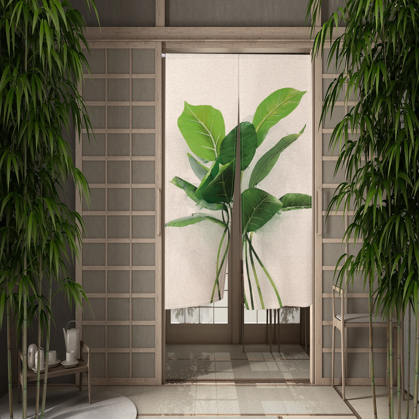 Tropical Plants Leaves Door Curtain Japanese Botanical Doorway Curtains for Living Room Bedroom Entrance Partition Noren 5