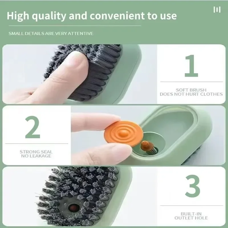 1pc Press Automatic Liquid Out Brush Multifunctional Long Handle Brushes Soap Dispenser Household Shoes Clothes Cleaning Tools 5