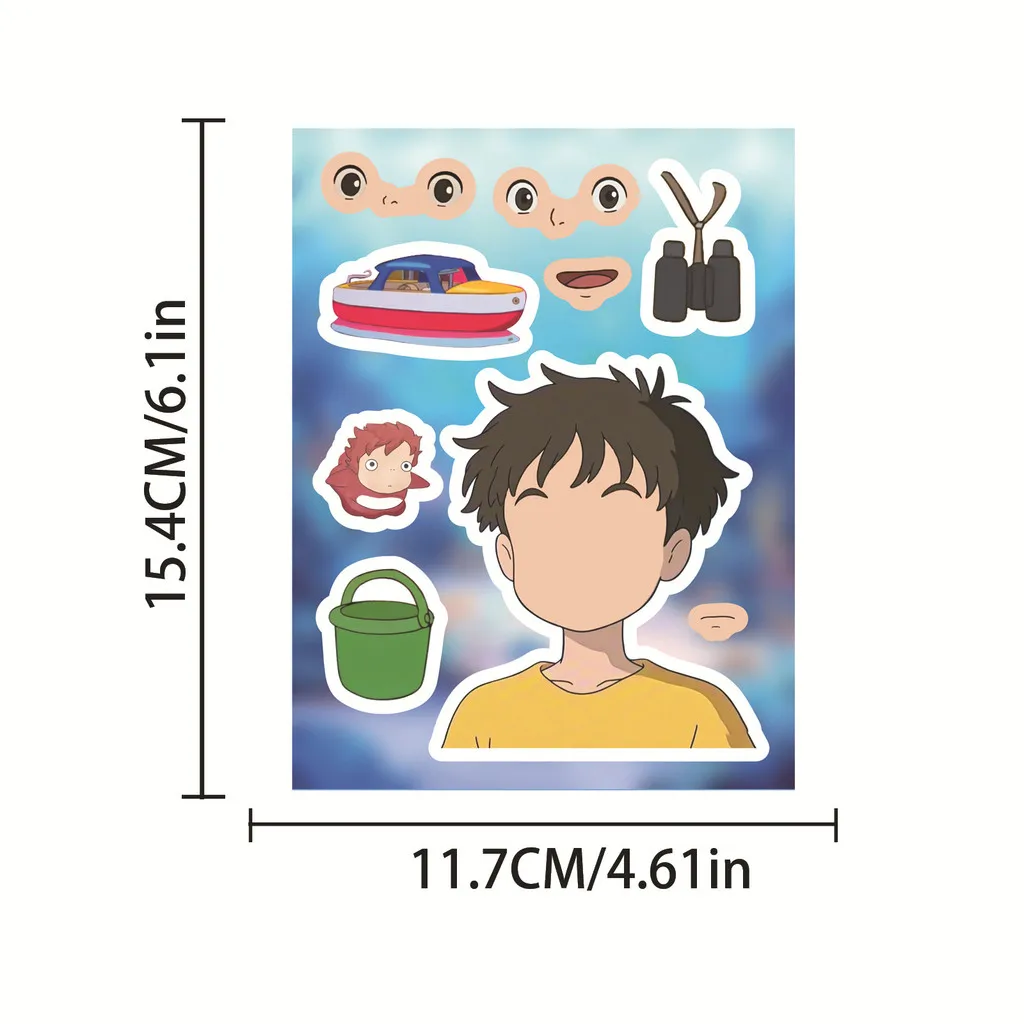 8Pcs Hayao Miyazaki Stickers - Japanese Anime DIY Face Swap Game for Kids( Anime Worlds Store)