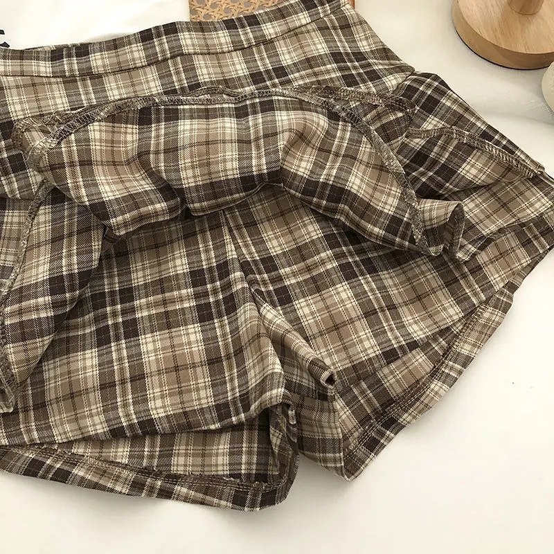 High Waist Mini Skirts American Style Sexy Ruffles Plaid Women All-match Design Students Casual Women\'s Clothing Vintage