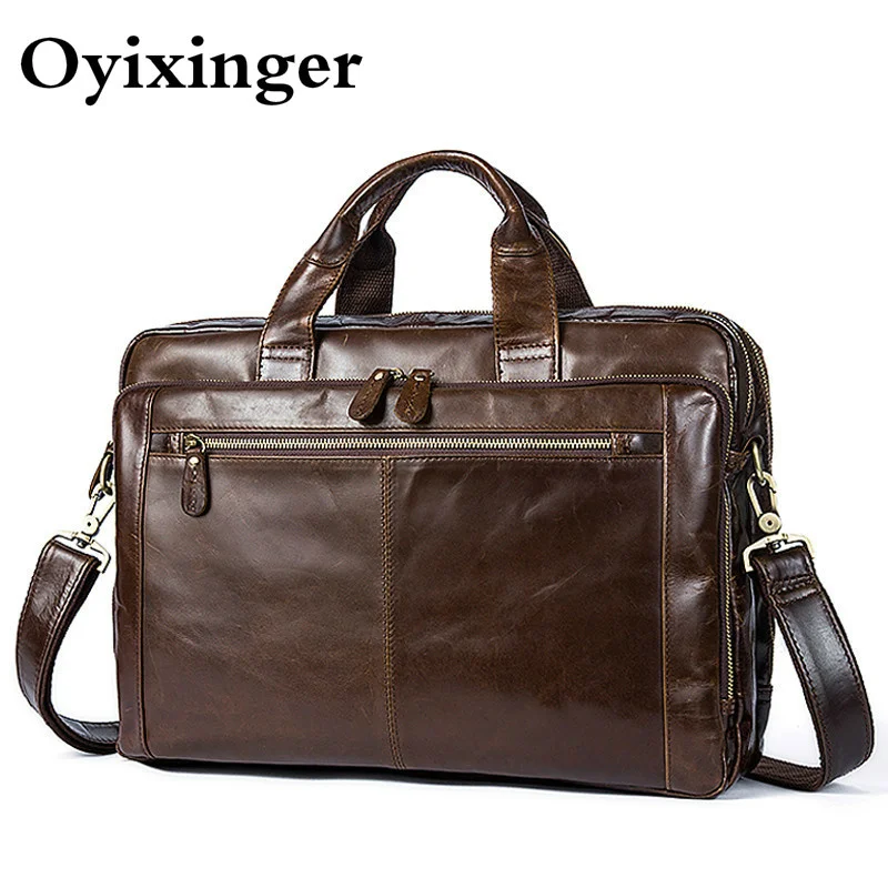 Мужские портфели OYIXINGER, мужские сумки-мессенджеры из натуральной кожи, сумки для ноутбука Macbook, Офисная сумка 14 дюймов, Сумка для документов