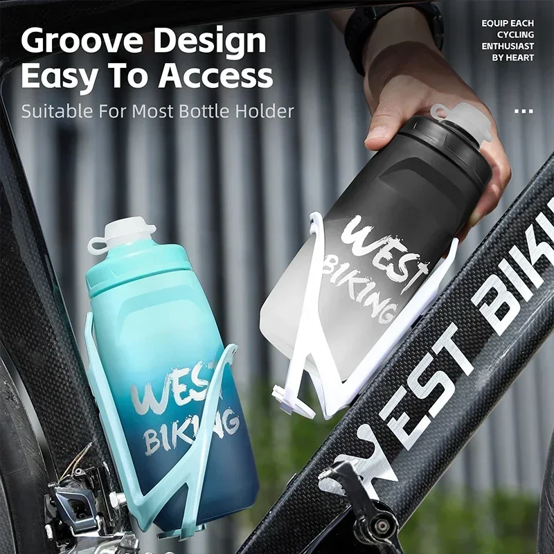 WEST BIKING 다채로운 그라데이션 자전거 병, 먼지 커버 포함, 부드러운 스퀴즈 물병, 휴대용 러닝 피트니스 병, 620ml