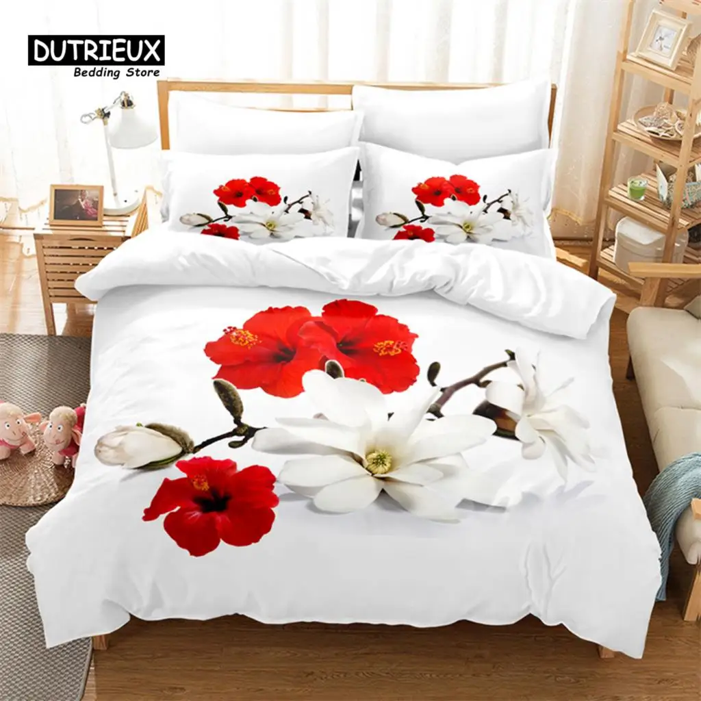 

Beautiful Flowers Bedding Set, 3Pc Flower Duvet Cover Set, Soft Comfortable Breathable Duvet Cover, For Bedroom Guest Room Decor