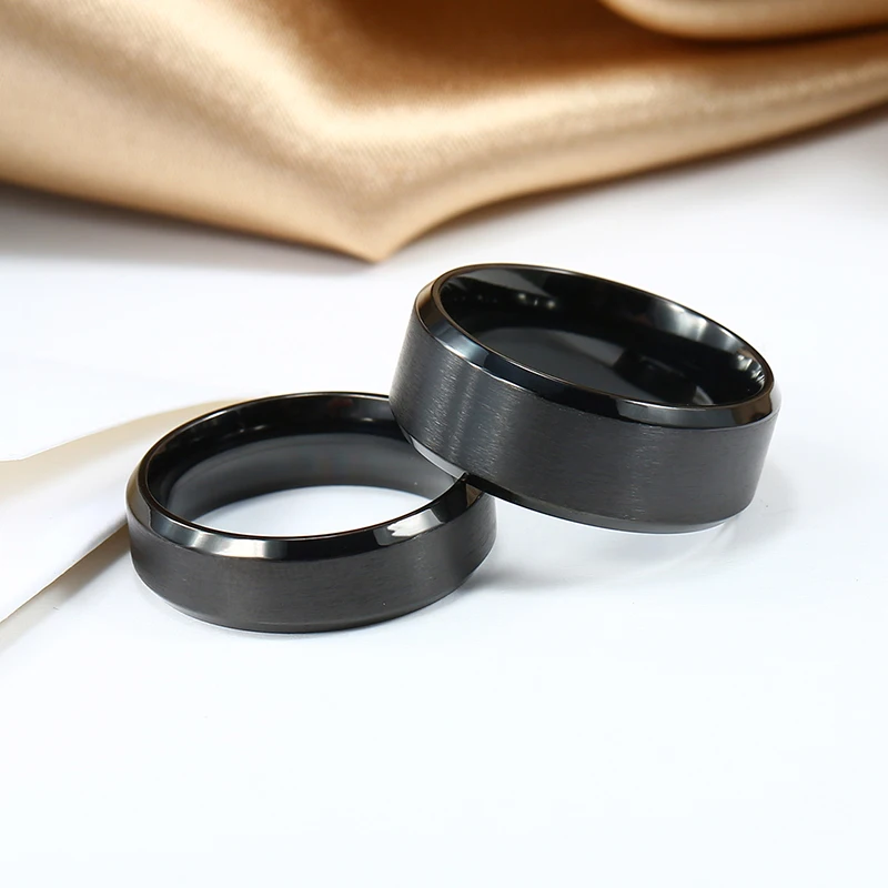 Black Rings Classic Stainless Steel Ring Engagement Wedding Bands For Men Female Couple Black Silver Color Fashion Jewelry 8/6mm 4