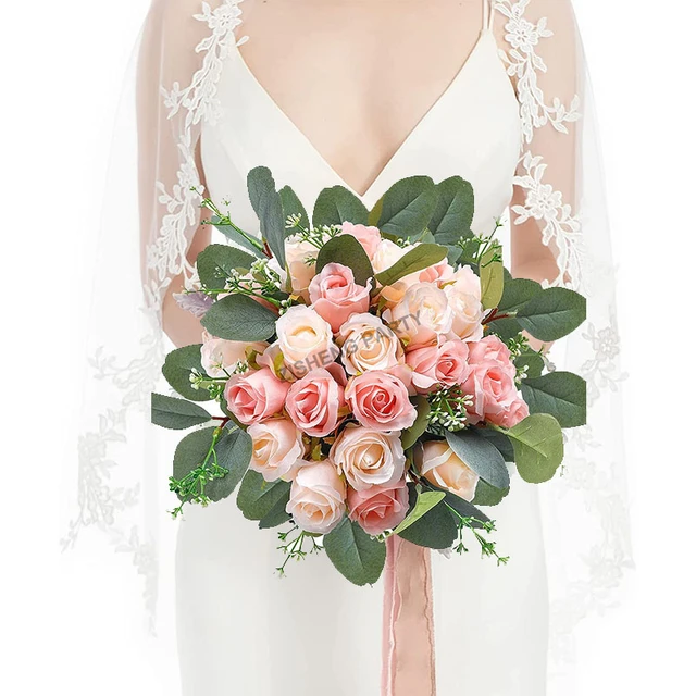 Ramo flores de seda rosa para dama de honor, alfileres artificiales para novia, accesorios - AliExpress