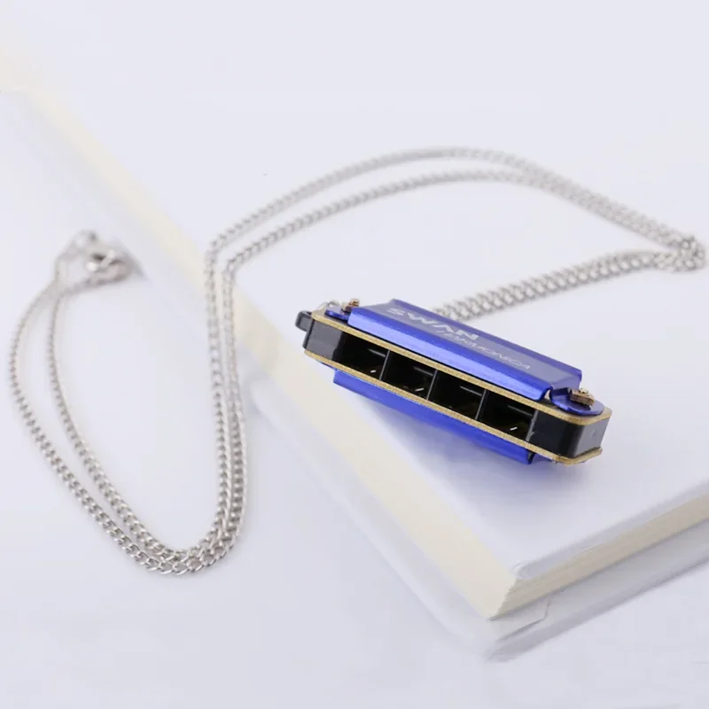 4 Holes 8 Tones Mini Harmonica chromatic harmonica diatonic harmonica kids harmonica Metal Chain Necklace Style Mouth Organ Woodwind Musical Instrument Gifts for Kids