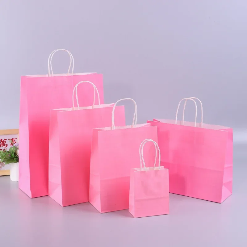 thumbnail image 1 of Bolsas de regalo de papel Kraft con asas, 10/20/30/50 unidades, para compras, manualidades, color marrón y blanco, para fiestas, suministros navideños, 1 of 5