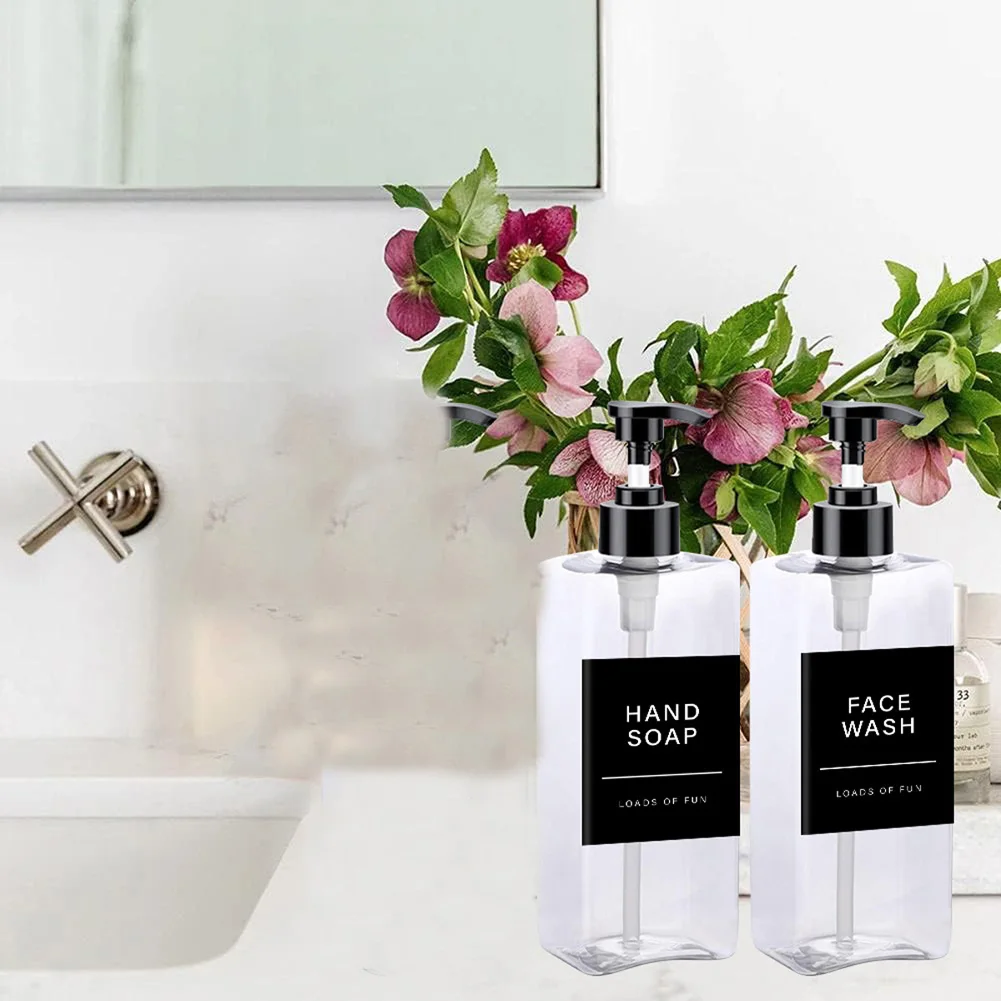 500ML Dish Soap Shampoo Dispenser Kitchen Sink Pump Bathroom Hand Soap 2 Bottles +12 Labels Bathroom Lotion Container soap dispenser shampoo dispenser