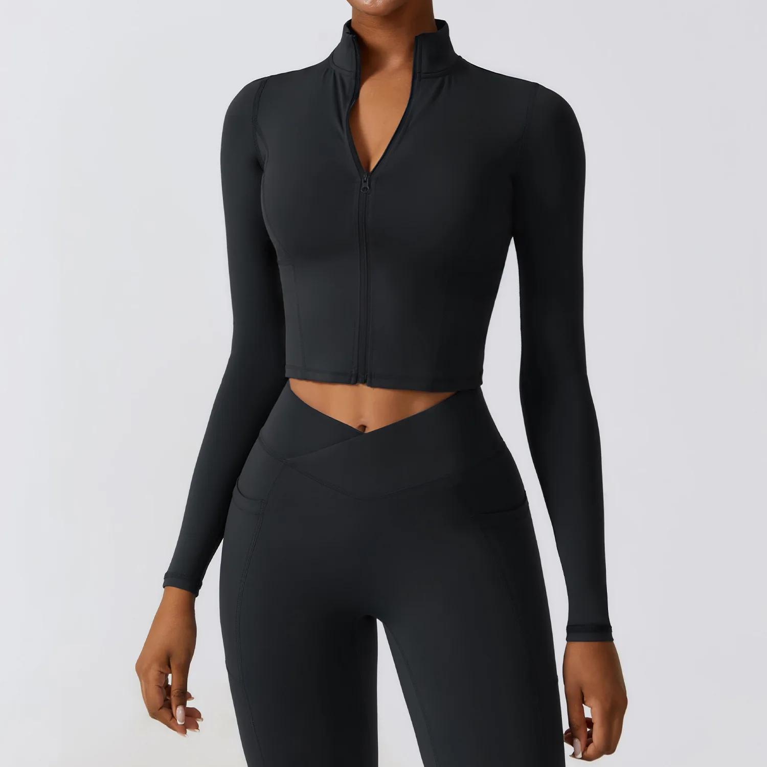 Women Sport Jackets Zipper Slim Yoga Coat Quick Dry Running Jacket Elastic Long Sleeve Thumb Hole Gym Fitness Top Clothes Female