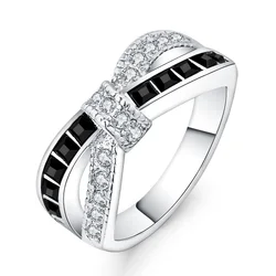 Elegant Sterling Silver & Colored Zircon Women's Ring - Fashionable Gift - 8 (Black)
