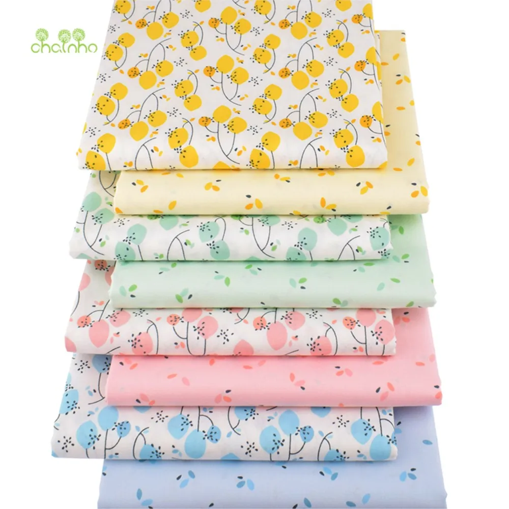 Chainho,Printed Twill Weave Cotton Fabric,DIY Quilting Sewing Material,Patchwork Cloth,Floral Series,8 Pieces,2 Sizes,15C89