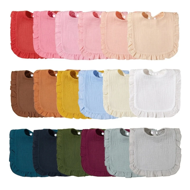 

Ruffle Bibs Absorbent Cotton Teething Bibs Adjustable Burp Bibs with Button for Baby Boys Girls Toddler Infant
