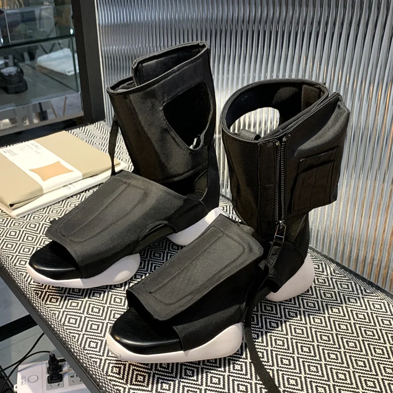 

New Design Horseshoe Sandal Boots Black High Top Men's Sandals Roman Style Peep Toe Boots Sandalias Hombre Zapatos 2C