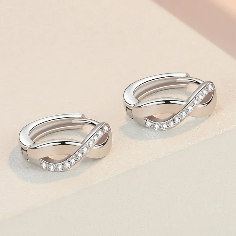 Stud earrings Female Earring 925 Silver Needle 8 Shaped Twist Infinity Eternal Endless Zircon Small Earrings for Women Girl Gift