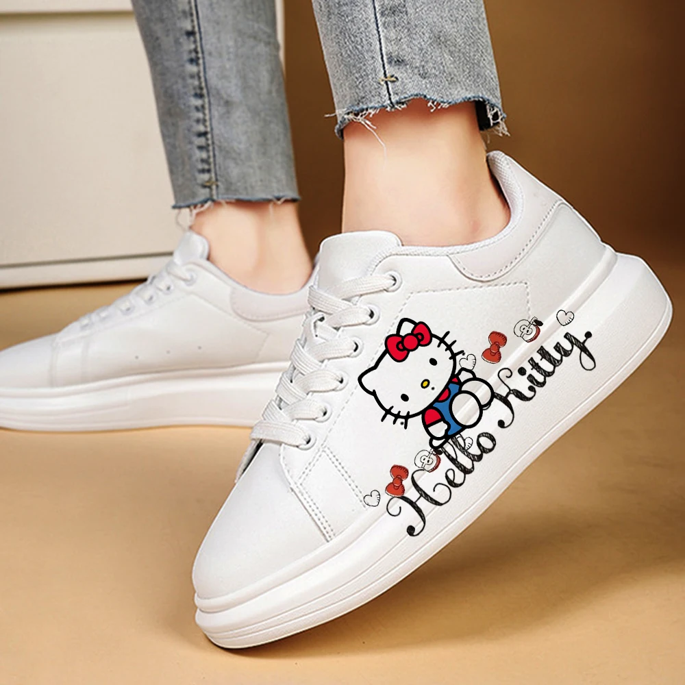 thumbnail image 1 of Zapatillas de deporte hello kitty para mujer, zapatos informales con plataforma para kateboarding, planos, 3D, graffiti, color rosa, 1 of 5