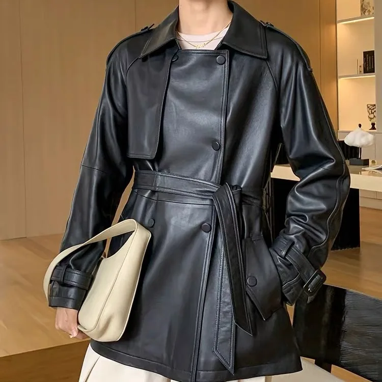 

2024 Spring New Sheepskin Coat for Women's Mid length Casual Loose Leather Jacket F