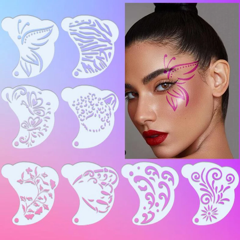 Face Painting Tattoo Stencil DIY Spray Painting Eyebrow Tattoo Template Dance Party Makeup Tools Beauty Stickers