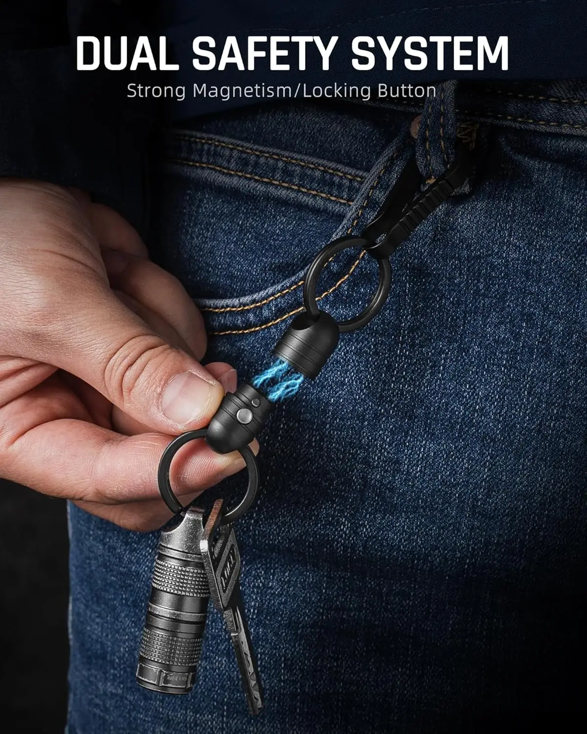 Titanium Magnetic Quick Release Keychain,Titanium Detachable Rotatable Key Chain Connector, Magnetic Key Holder with 2 Key Rings 4