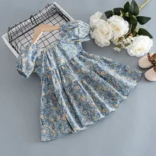 

Girls Cute Floral Dress Summer Backless Princess Dresses 2-8 Years Children Blue Pink Bow Clothes Kids Fashion Costume vestidos