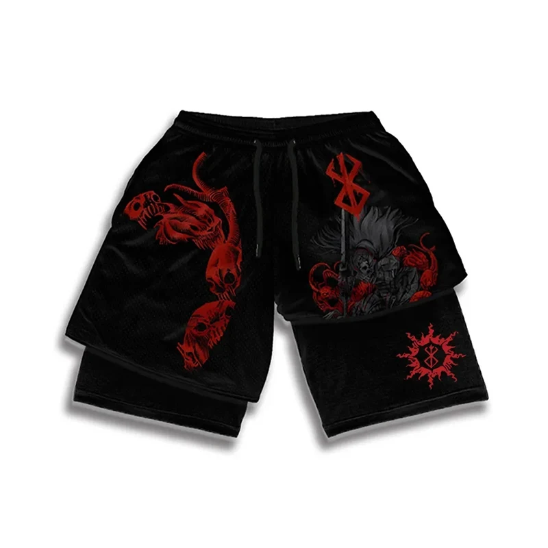 Short de sport Anime 2 en 1 pour homme, séchage rapide, maille respirante, short de performance, sports d'été, fitness, entraîne 2
