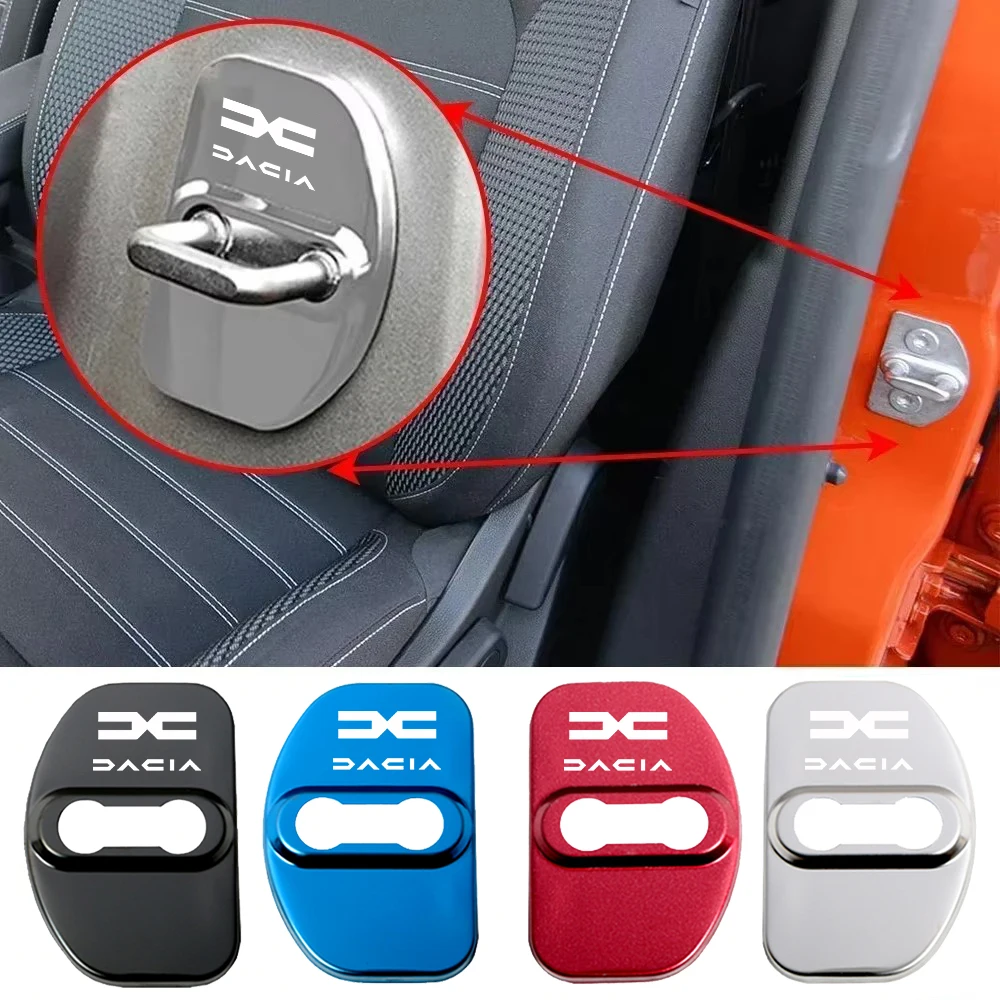 4Pcs 자동차 도어 잠금 커버 Dacia Duster Logan Sandero Stepway Dokker Lodgy MCV 2019 용 스테인레스 스틸 보호 액세서리