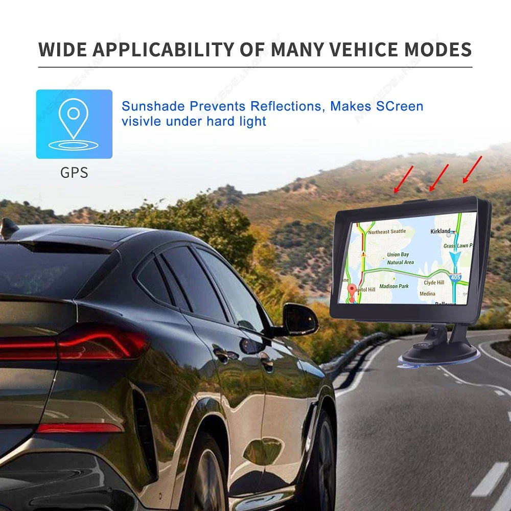 9 Inch Car GPS Navigation Touch Screen Truck Sunshade Sat Nav 256M+8G 2025 Europe Map Navigators FM Transmitter Hi-Fi Speakers