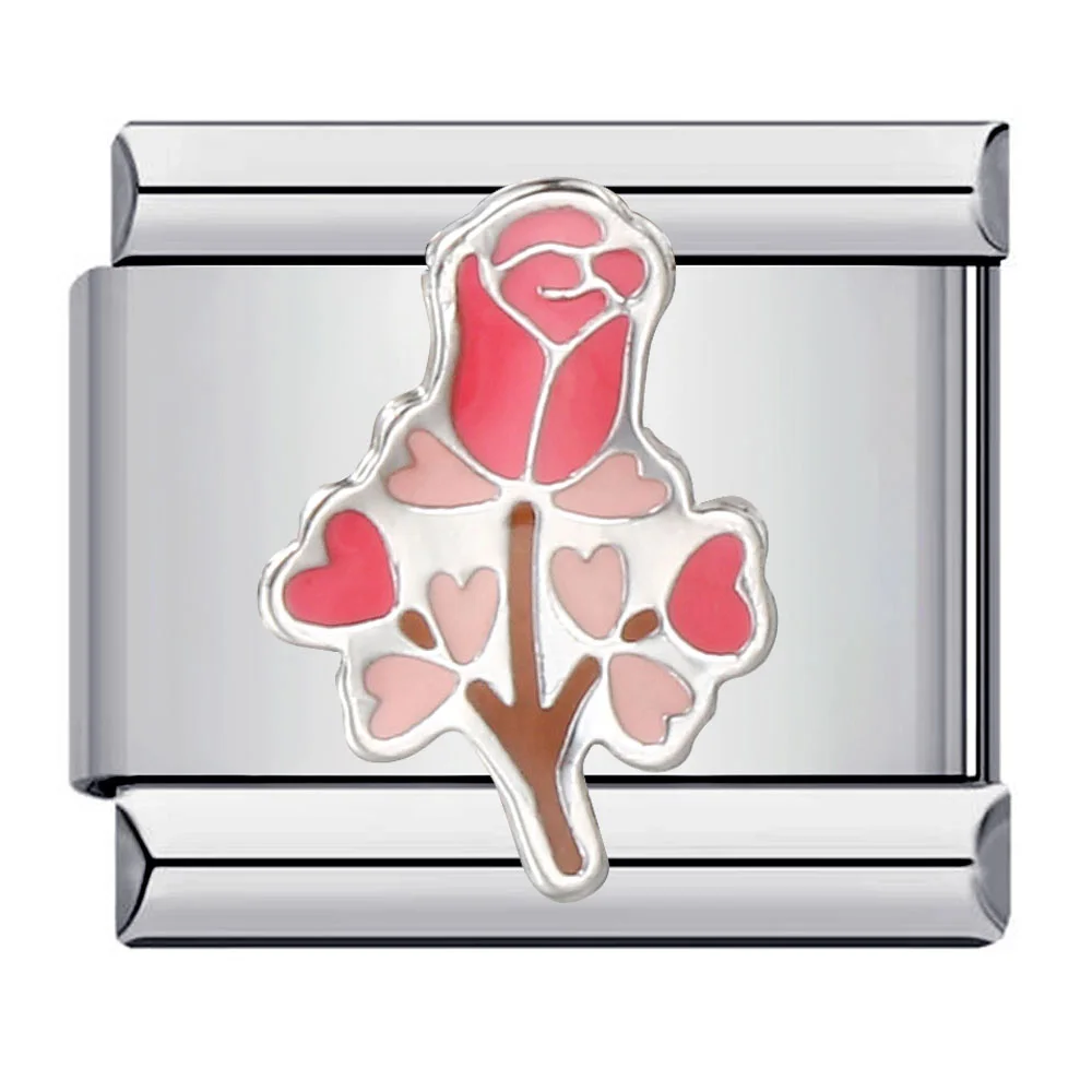 Niedliche Y2K Damen Glasierte Tulpen-Rosen-Sakura-Blumen Mode-Charms Passend für 9mm Edelstahl-Armbänder DIY Schmuckherstellung – Detail 4