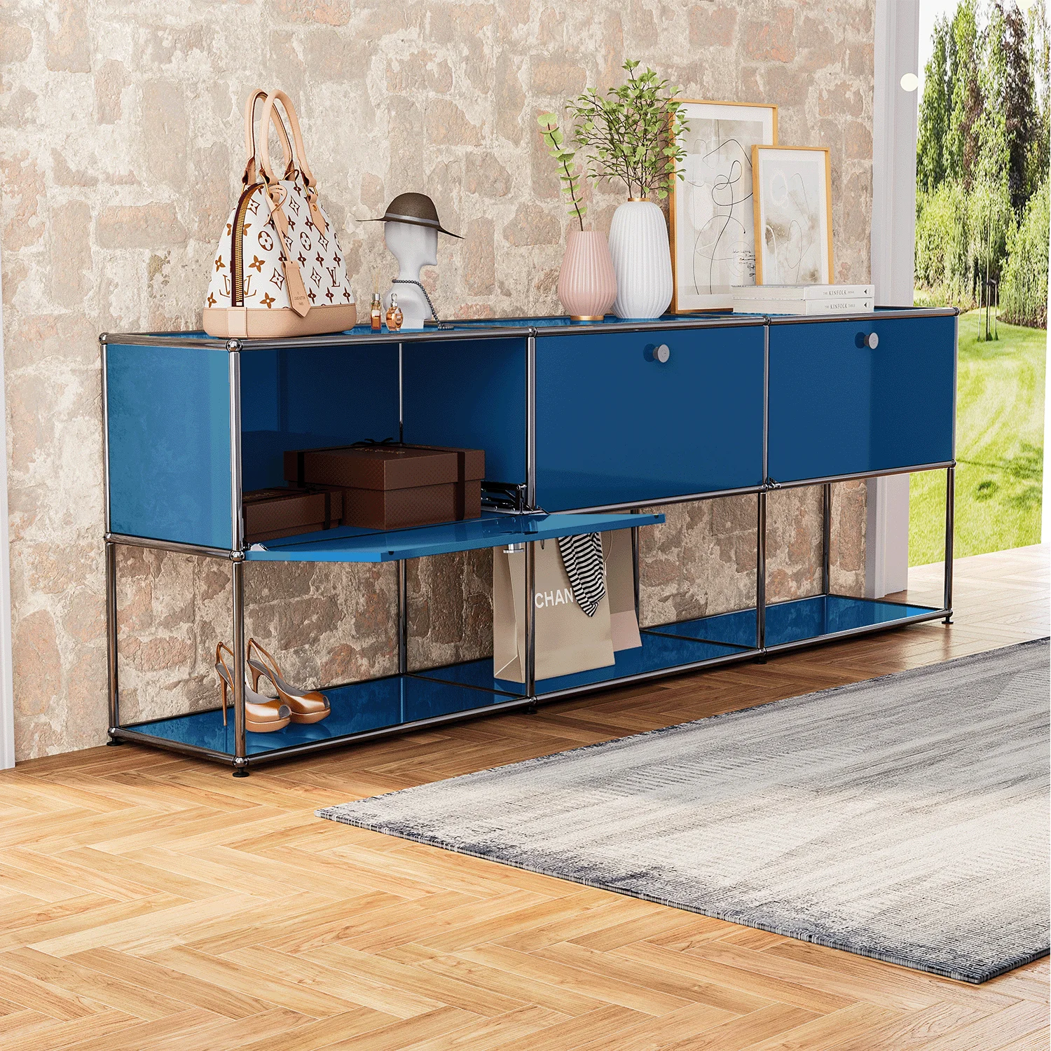Storage Cabinet Sideboard Haller Cabinet Storage Shelf Modular Furniture Stainless Steel Metal Board Living Room Cabinet-No Keys - Image 6