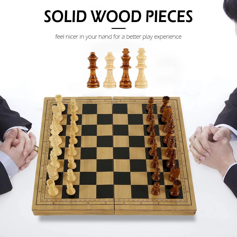 Wooden Chess Foldable Chess Board Wooden Chess Set Folding Chess Board Game Set Portable Travel Checkers Suit Beginner Educational Toy for Kids