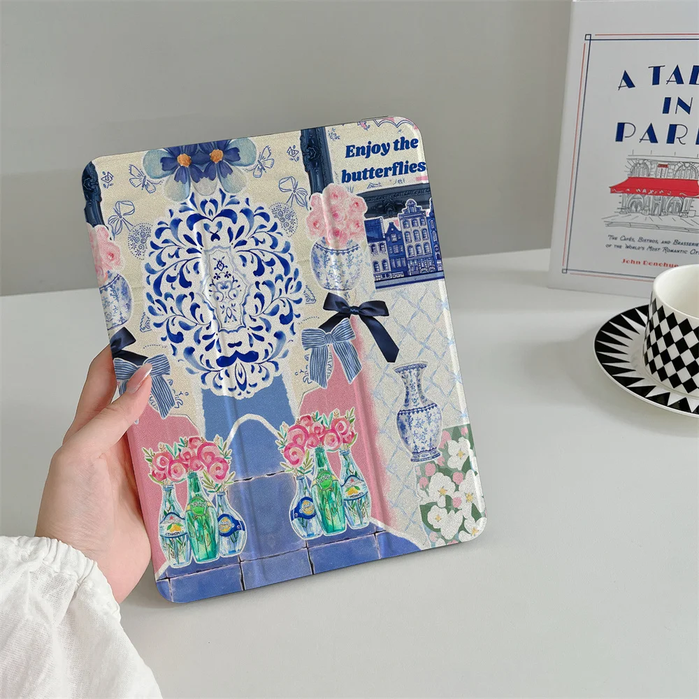Porcelain Pattern Tablet Protective Case - Blue and White Design