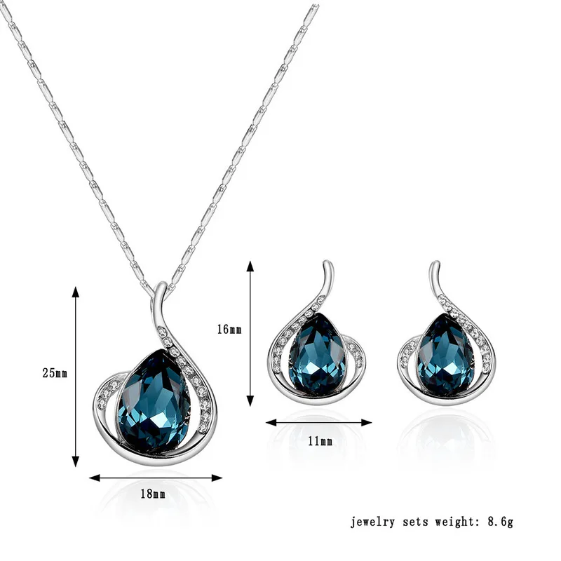 3pcs/set Jewelry Sets Necklace Pendant Earrings Fashion Spiral Shaped Crystal for Hook Earrings Necklace Ear Pendants